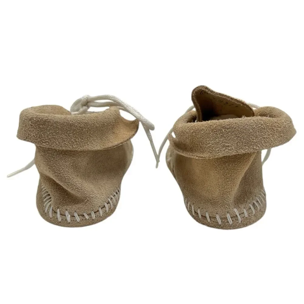 VTG TAOS Baby Infant Deer Skin Leather Moccasins Native Beaded Bird Shoes 9-12mo